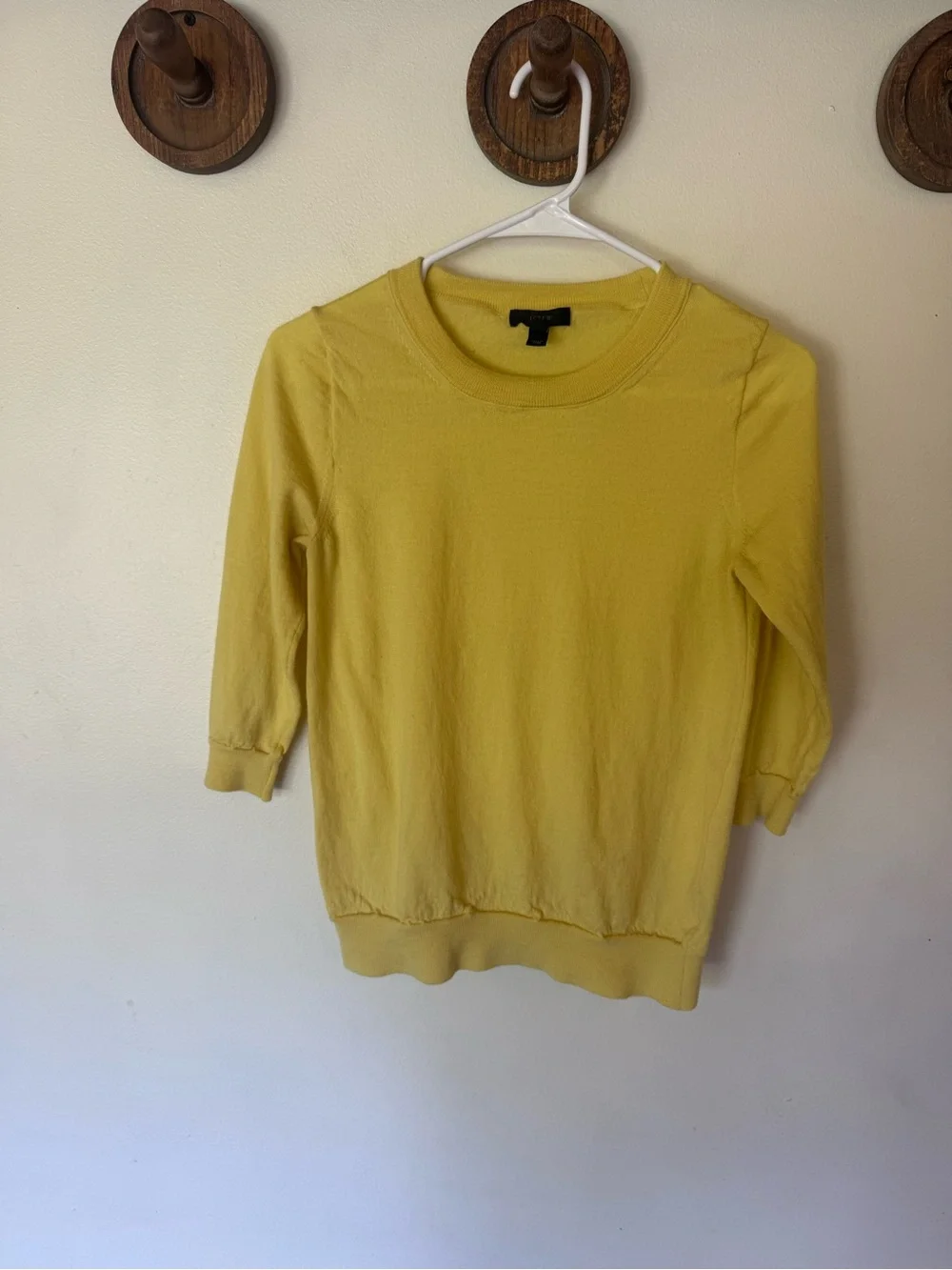 J. Crew Bright Yellow merino wool 3/4 sleeve Crewneck Sweater small